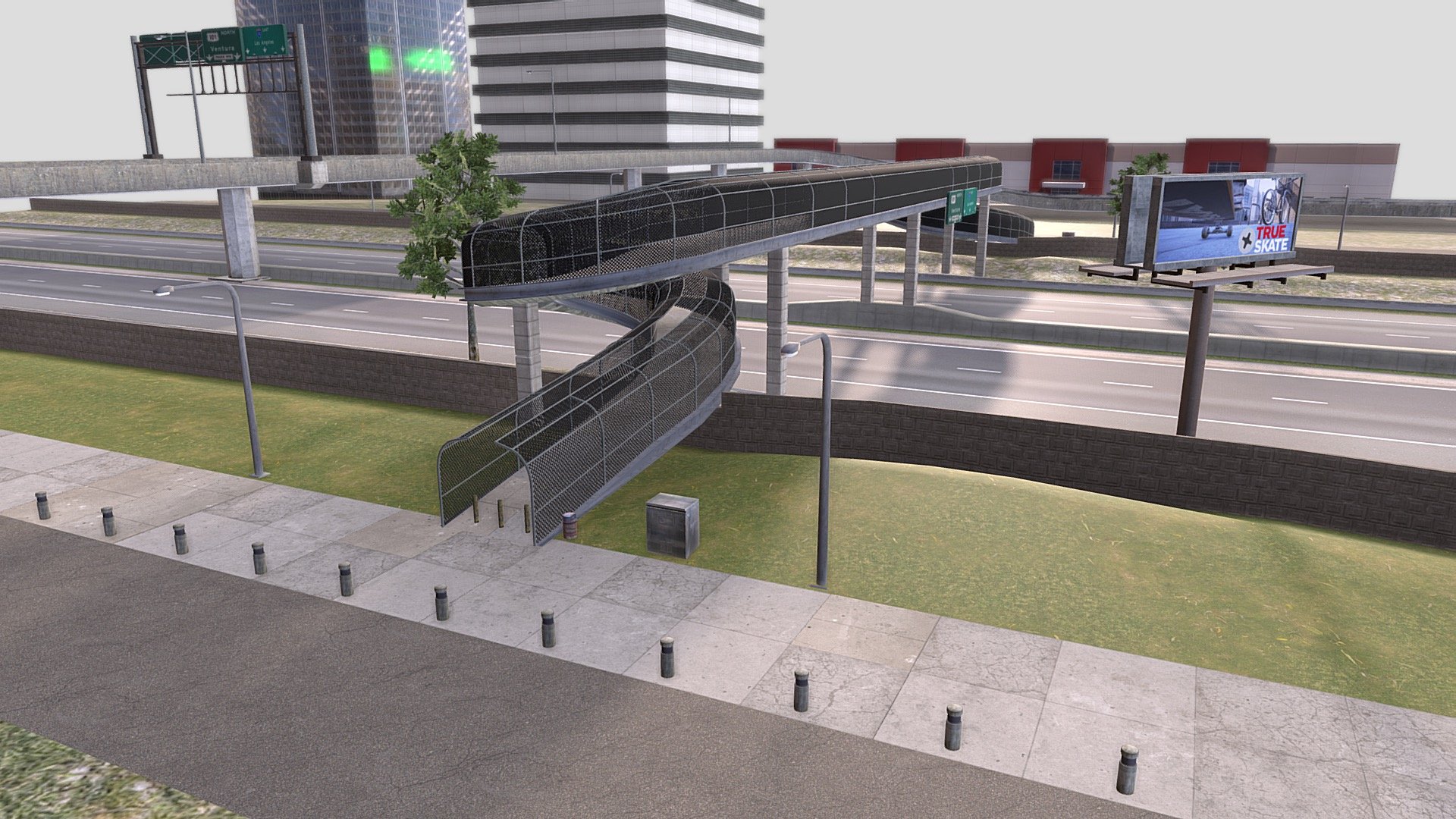 NoAI: This model may not be used in datasets for, in the development of, or as inputs to generative AI programs.

Los Angeles Highway scene with pedestrian bridge scene put together in Blender.
Low-Poly, Game-Ready scene