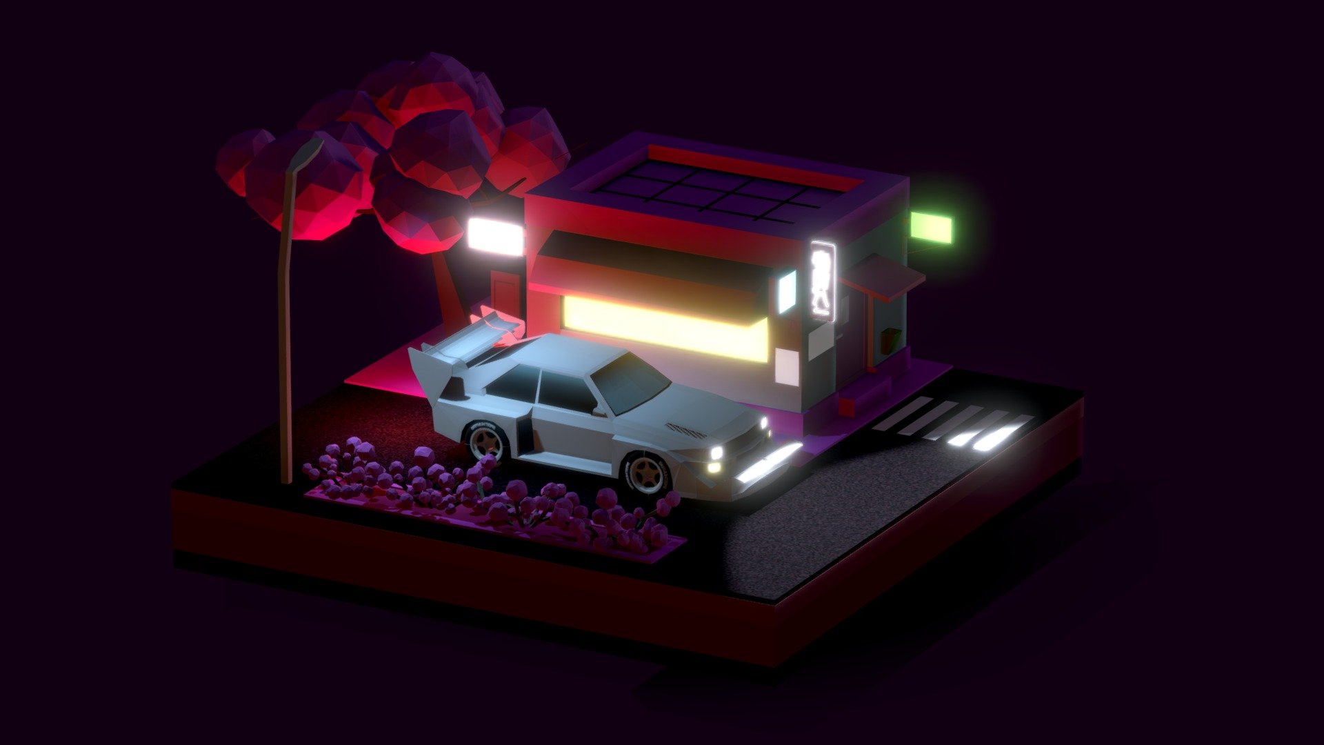 

Cartoon Low Poly Japan Street scene with Audi Quattro 80s Car on bosozoku style.

Modeled on Blender, textured on Cinema 4d R20. 

Game ready, AR/VR Ready
