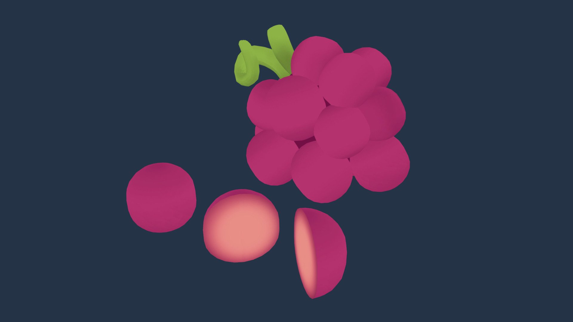 A cute, simple bunch of grapes with a colourful, cartoon style 🍇

Part of the Cute Fruits Pack! See the full model pack here 👑✨

Includes:

1 bunch of grapes mesh

1 single grape mesh

2 grape half meshes

1 texture .png

Zip file contains the models as an .fbx file