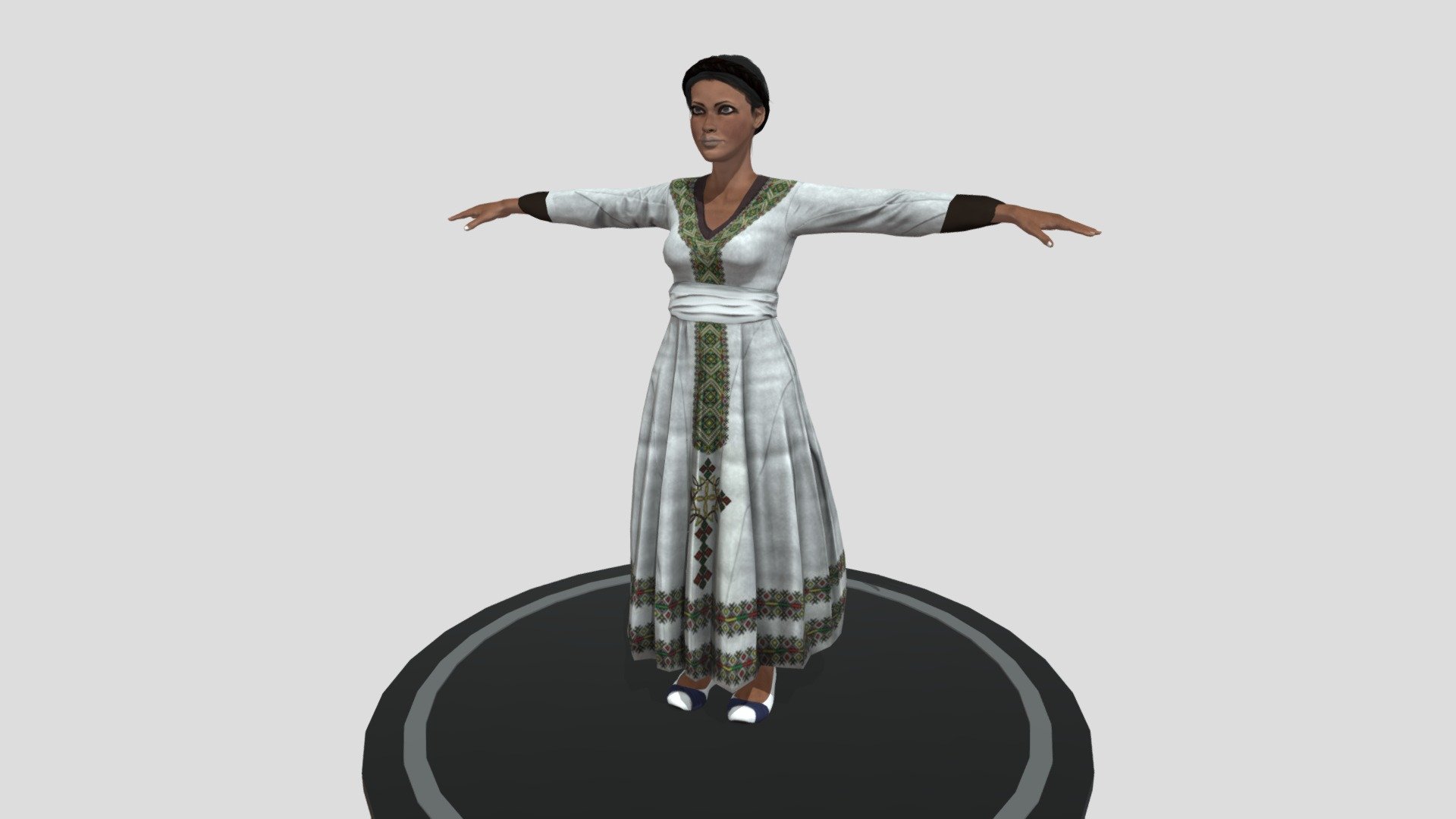 Ethiopian woman wearing long cultural cloth
Game Ready, for graphics, animation, and films