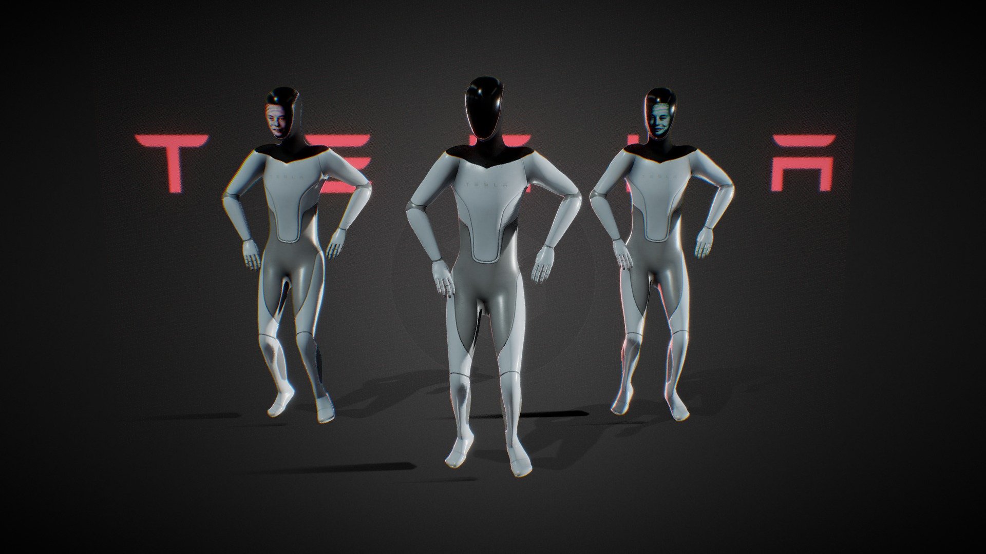 less than 2 days ago, The tesla bot project was announced on AI day. here is my version of the robot prototype based on limited reference images.
Modeled in blender and textured in Substance painter,Rigged and animated with Mixamo.

Downalodable Package includes:
1. 2k PBR textures, 
2. interactive IK rig in blender, compatible with any Mixamo animation. 
3. GLTF of a single dancing robot ready to be deployed to UE4, Unity or  mobile AR/VR.

Let the meme begins!!