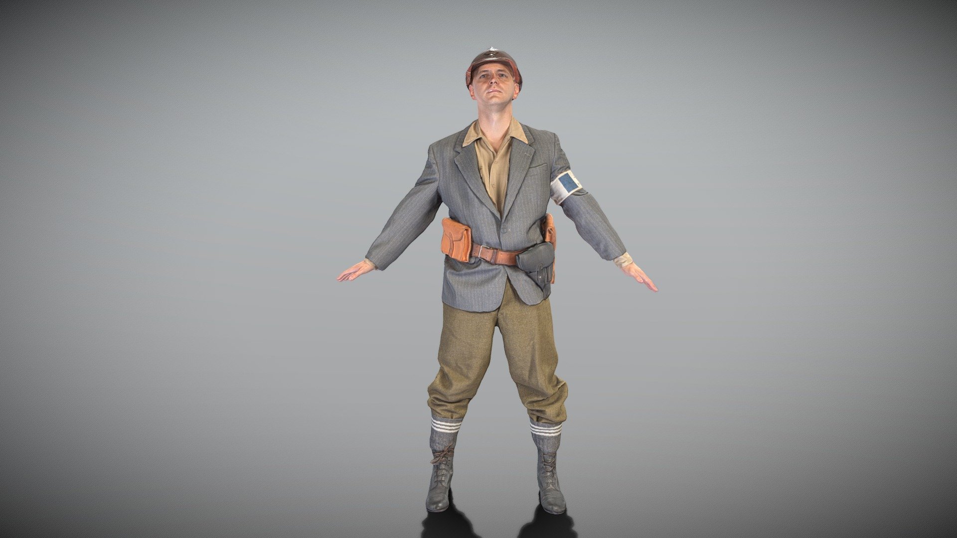 This is a true human size and detailed model of a French partisan character from 1940s. All props and suit are original. The model is captured in the A-pose with mesh ready for rigging and animation in all most usable 3d software.

Technical specifications:




digital double scan model

low-poly model

high-poly model (.ztl tool with 5-6 subdivisions) clean and retopologized automatically via ZRemesher

fully quad topology

sufficiently clean

edge Loops based

ready for subdivision

8K texture color map

non-overlapping UV map

ready for animation

PBR textures 8K resolution: Normal, Displacement, Albedo maps

Download package includes a Cinema 4D project file with Redshift shader, OBJ, FBX, STL files, which are applicable for 3ds Max, Maya, Unreal Engine, Unity, Blender, etc. All the textures you will find in the “Tex” folder, included into the main archive.

3D EVERYTHING

Stand with Ukraine!