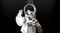 Space Rabbit - Cartoon Anime Character cartoonmodel, vtuber, substancepainter, cartoon, 3dsmax, anime, casualstyle