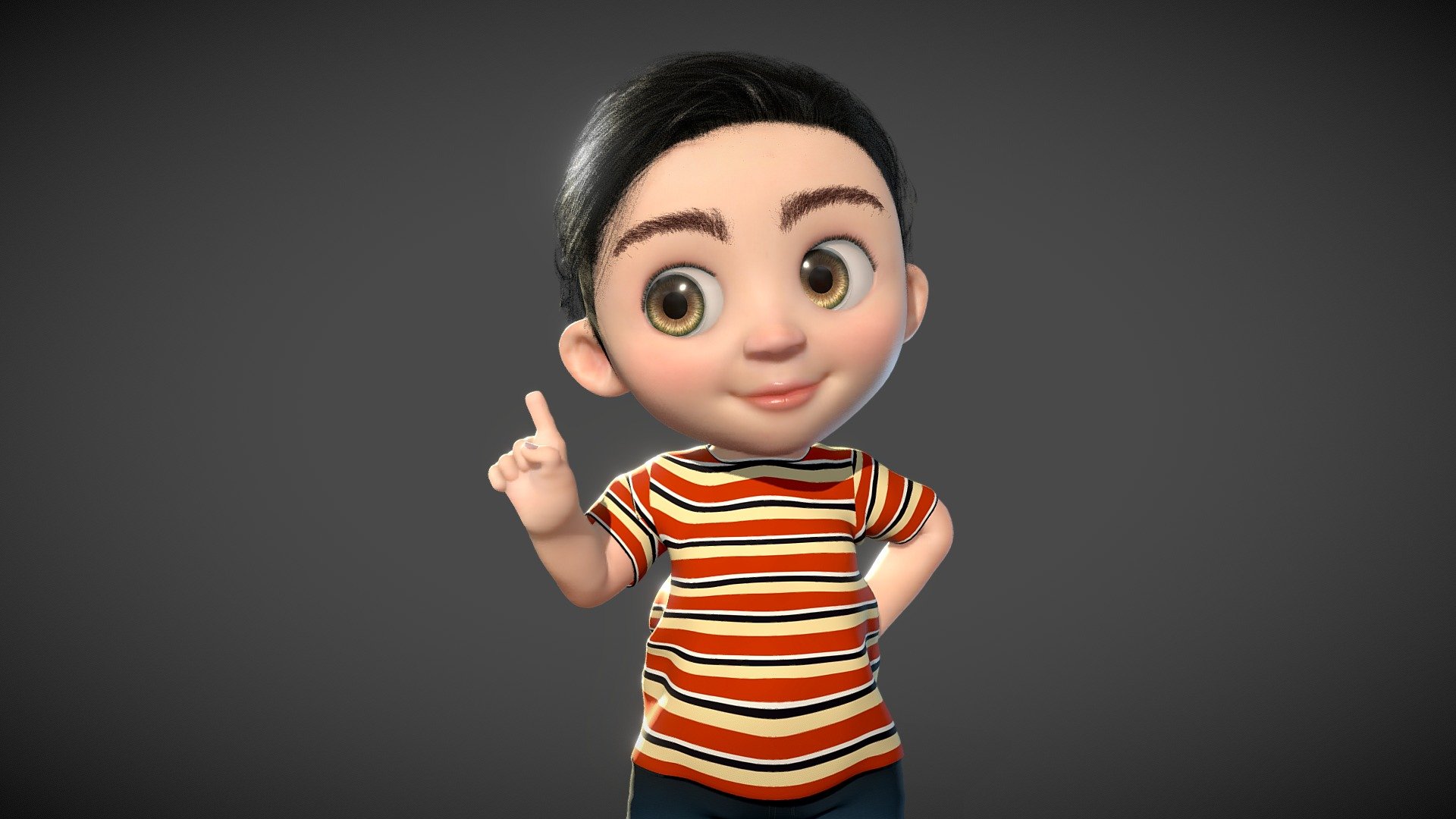 Original cartoon boy with binding 

File formats:

Maya 2019 MB (Redshift2.6.41 renderer binding humanIK binding)

Fang binxing (including model, bone, skin binding, binding expression)

Map and material:

A total of 54 high resolution map, format of JPG. Body texture color size 4 k, highlights, such as normal mapping is 4 k. Maya scene Redshift is all models used in the material. 

Binding:

1) body had full binding, the action adjustable, can move freely zoom, satisfies the requirement of all kinds of animation. 2) have the motion capture HumanIK binding, binding with facial expression controller, convenient your animation process. 3) have a full facial binding controller system, controllable items as many as 176 species, 36 kinds of controller, 140 kinds of details expression controller Note, fully meet the demand of all kinds of animation.

Attachment contains a complete binding and rendering (including body binding, face binding, material rendering, etc.)