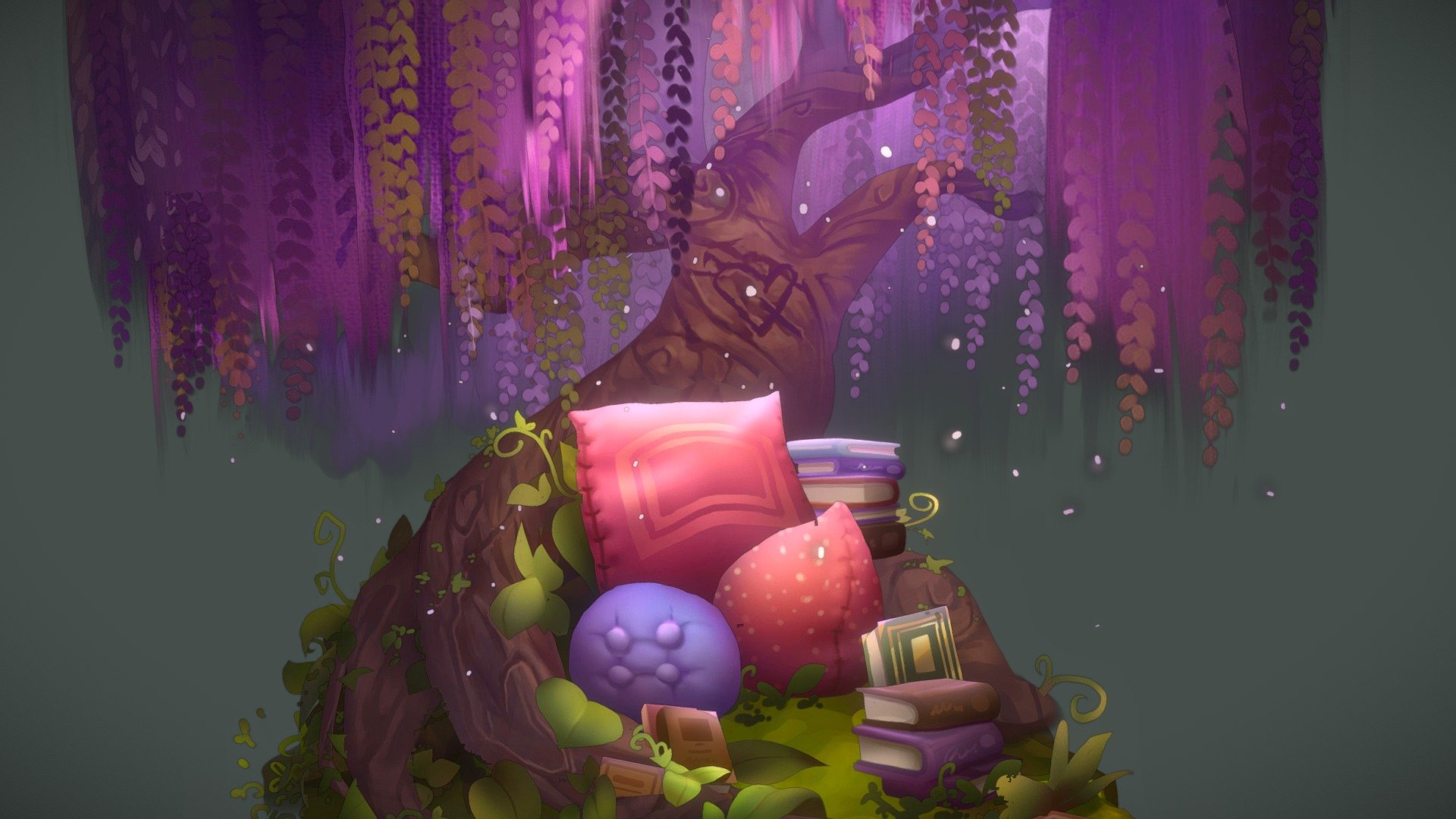 A 2.5D assignment from my CGMA course on Creating Stylized Game Assets with Ashleigh Warner!

This project was heavily inspired by the Hermannshof Botanical Garden in Germany, where I used to stroll and read under the beautiful wisteria trees for hours as a child. I wanted to recreate that magical little space for myself with this project :)

Learned a lot from my first 2.5D model - will update this project later following Ashleigh's feedback. 

Cheers!

[https://sketchfab.com/ashdoodles]