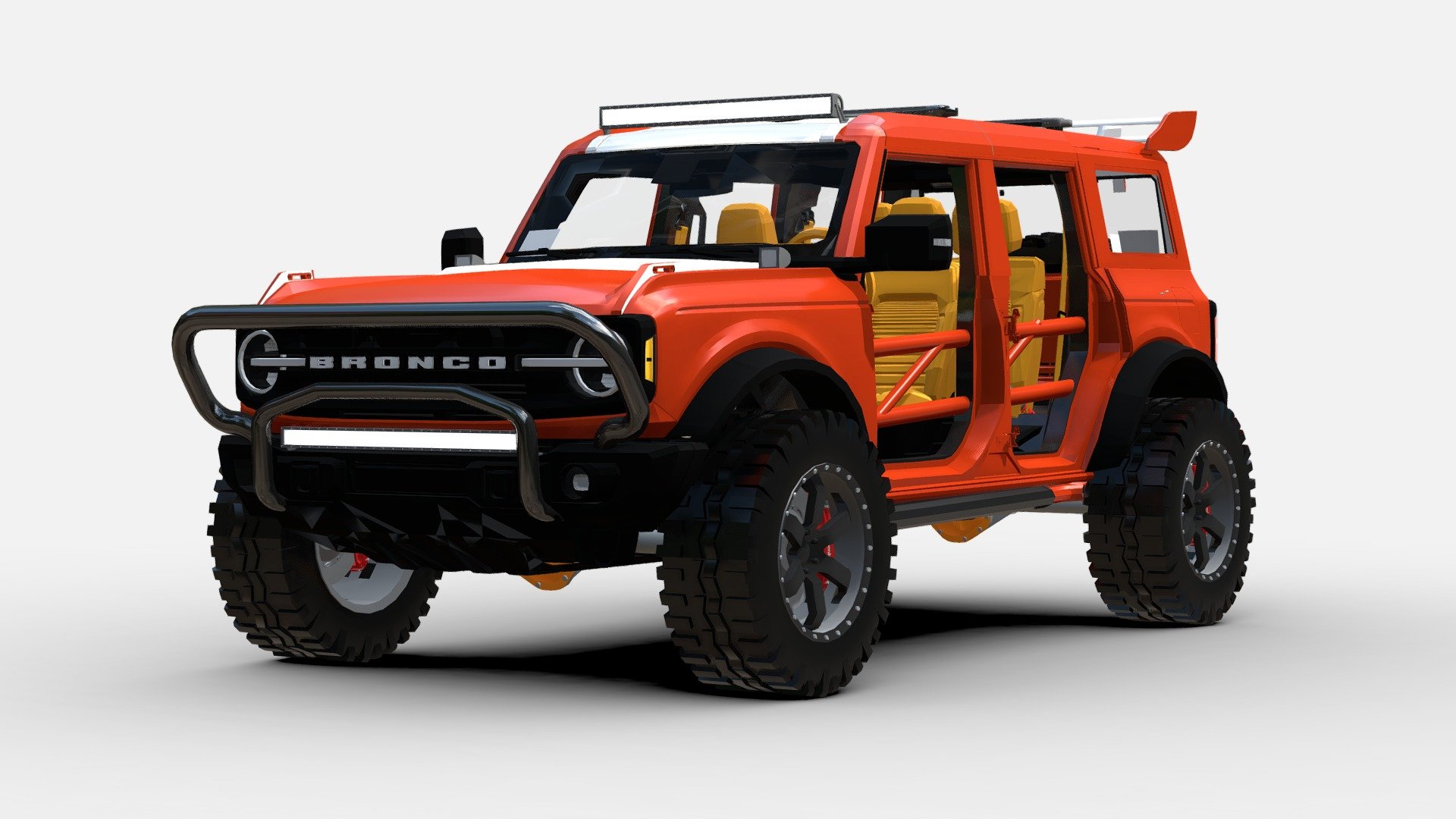 This 3D model represents a detailed and accurate rendition of the Ford Bronco, an iconic American SUV known for its rugged off-road capabilities and classic design. The model is created with precision, capturing the essence of this legendary vehicle. It includes all the essential features, from the distinctive front grille to the robust wheels and the spacious interior.