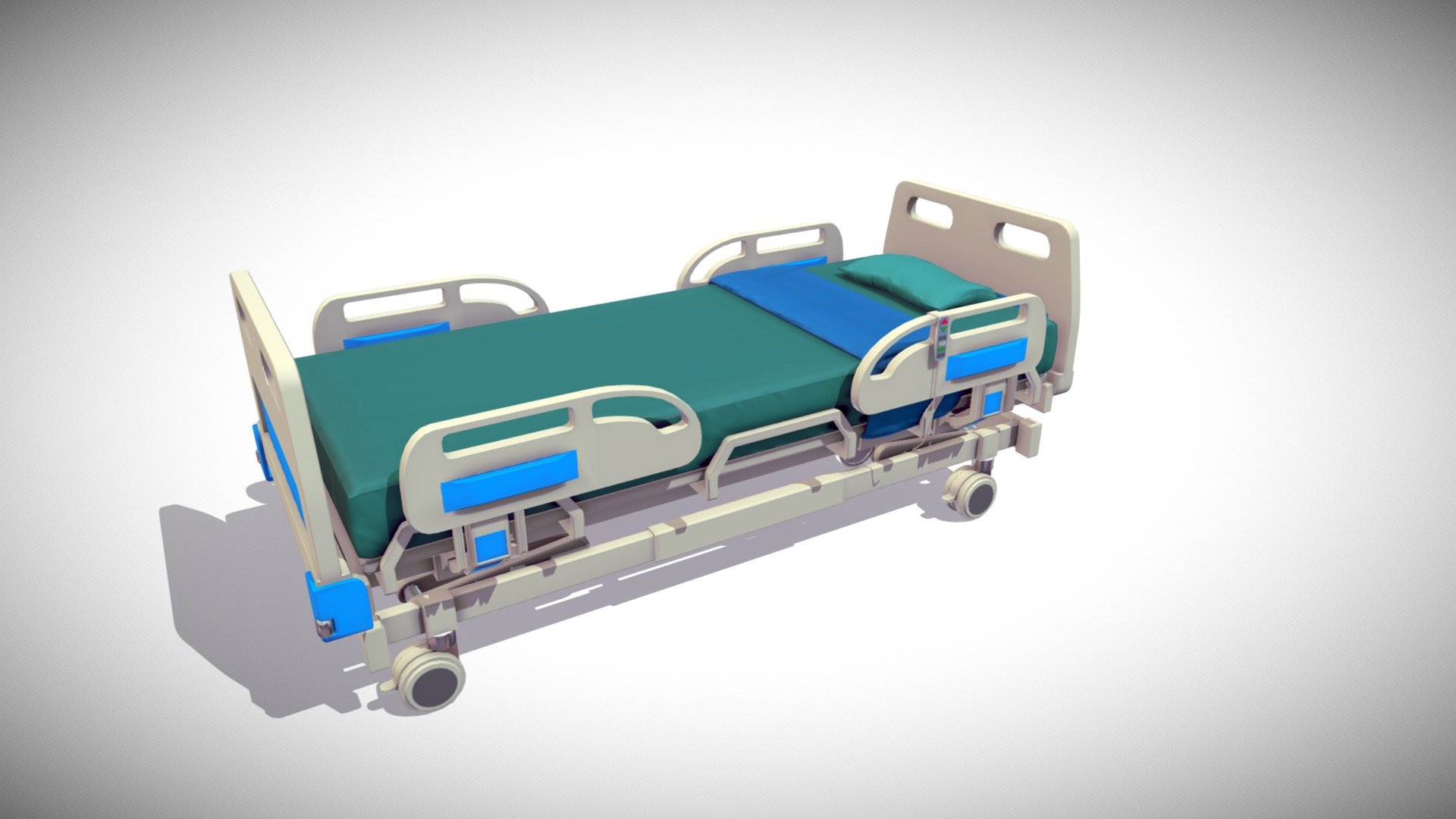 A highly detalied Low Poly Hospital Bed model.

Model is fully unwrapped. 

The geometry is clean, built mostly on quads, with no N-gons, no coplanar faces, no coincident or isolated vertices. 

The textures size is 2048x2048 pixels.

If you need this product in a different format, please contact support for a free conversion.

The model uses real world scale.