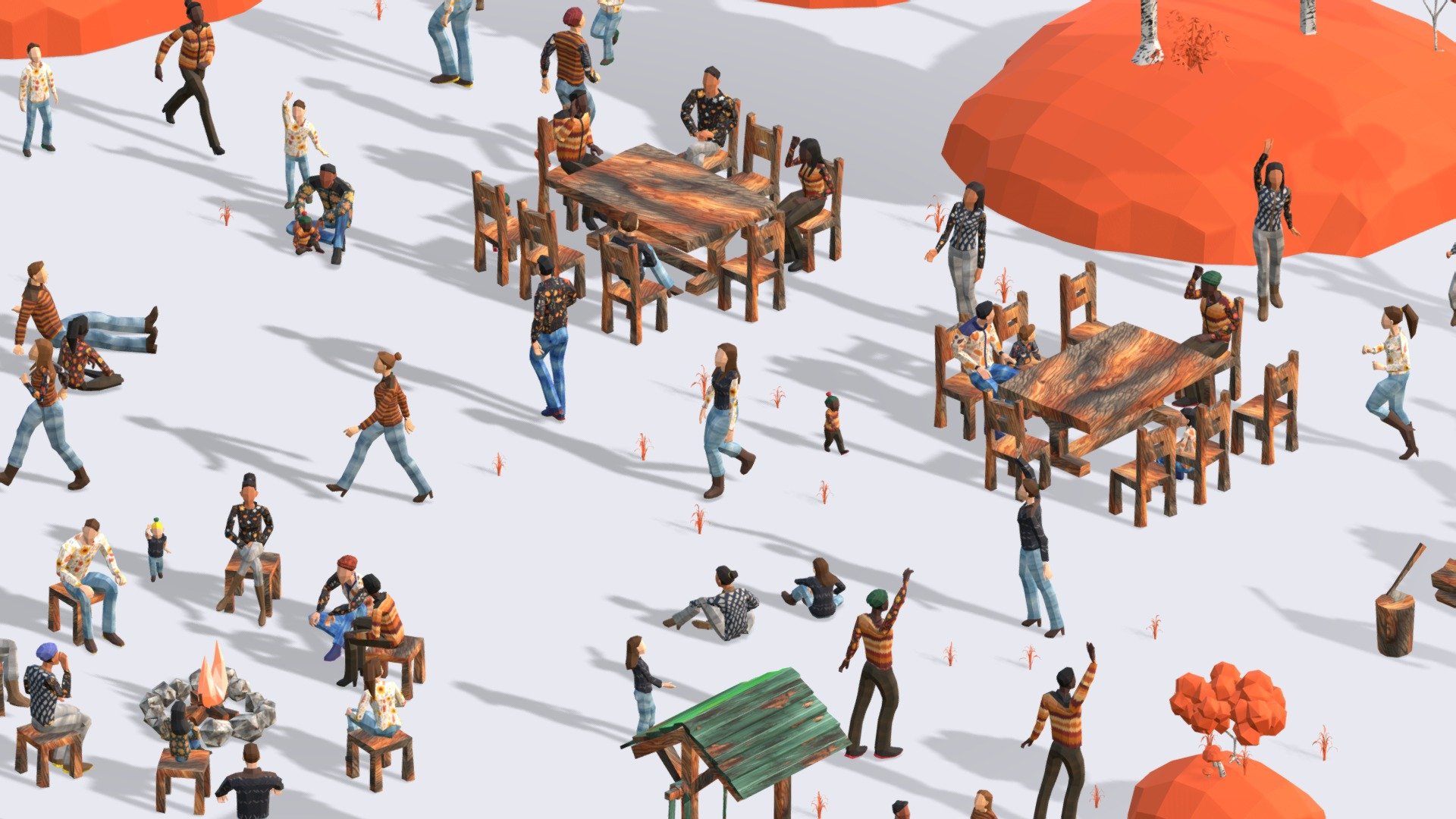 Low Poly People - Autumn Pack


Characters Included: 9 characters with 10 different poses each, making a total of 90 different characters. Posing for various situations like walking, sitting, talking and more, useful for offices, cities, parks, malls and other public spaces where crowds are an important part of your project’s planning.

Props &amp; Extra Models:  All our posed packs include a bunch of cool props, accessories or extra models that help set your scenes with a cohesive style and scales, as seen on previews, 

Skins &amp; Textures: All our Low Poly People are compatible with our unique maps to make them all look different. Change the clothes, skin tone, shoes and hair as you please to give your render more variation and seamless repetition.

Formats included:  Blender - Native Files, FBX, GLTF, OBJ

Updated: September 2023