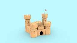 Big Sand Castle - Low Poly sand, baked, summer, gamedev, beach, game-ready, downloadable, game-asset, sandcastle, sand-castle, low-poly, game, lowpoly, gameasset, free, gameready, noai