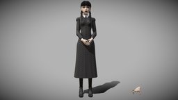Wednesday Addams toon, thing, family, gothic, woman, cosplay, addams, wednesday, character, girl, female, dark, anime, halloween, spooky, black, rigged, hand, horror, addams-family, gothgirl, addamsfamily, wednesdayaddams