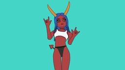 demon girl cute, demon, fbx, outline, animegirl, outlined, anime3d, demongirl, stylizedcharacter, art, free, stylized, anime, noai