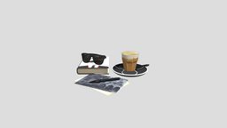 food set 17 AM237 Archmodel food, coffee, plate, set, sunglasses, spoon, book, cup