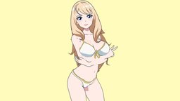 ANIME - Aoi - Bikini Girl toon, style, mesh, rig, summer, beach, bikini, swimsuit, modeling, girl, asset, 3d, blender, art, low, poly, model, female, characters, animation, anime, shader