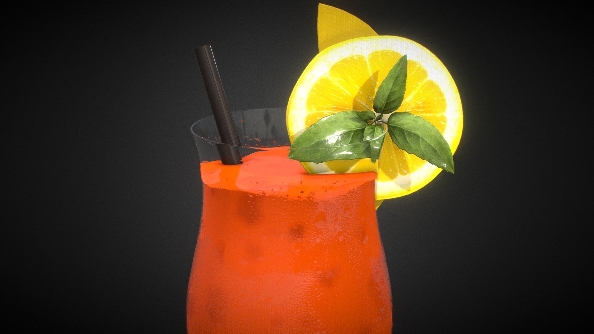 Juice cup (height: 18cm) with lemon and fruits, modeled in 3ds max, Physical Materials with full PBR texture pack (AO, Normal; Roughness, Metallicity, etc.) ready to include in your scenes and visualizations