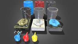 Asian Bathroom PACK - 3D Lowpoly Game Asset bucket, ember, game-asset, water-tap, lowpoly, water-bucket, rzyas, asian-bathroom, squat-toilet, water-dipper, toilet-jongkok, keran