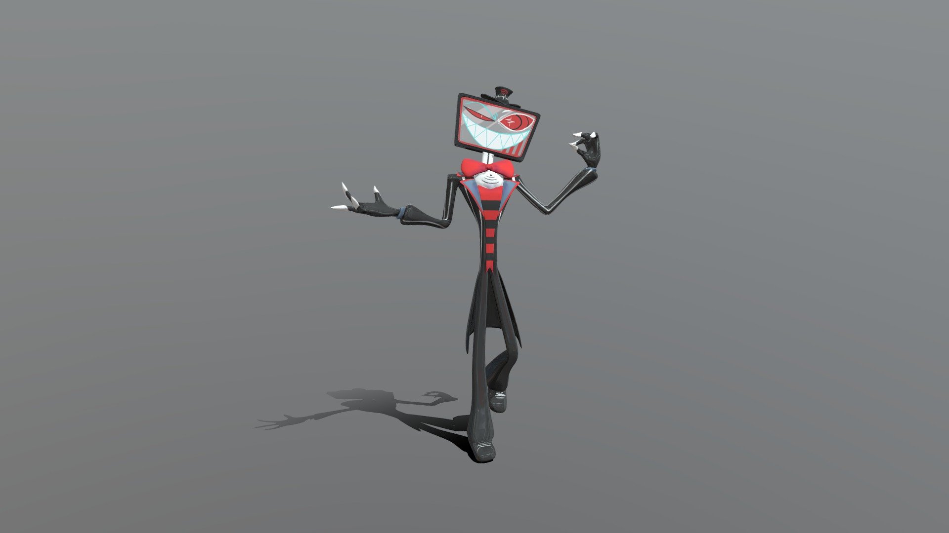 Model made with 3dMax and Zbrush, including UVs and handpainting. Character is Vox from Hazbin Hotel.