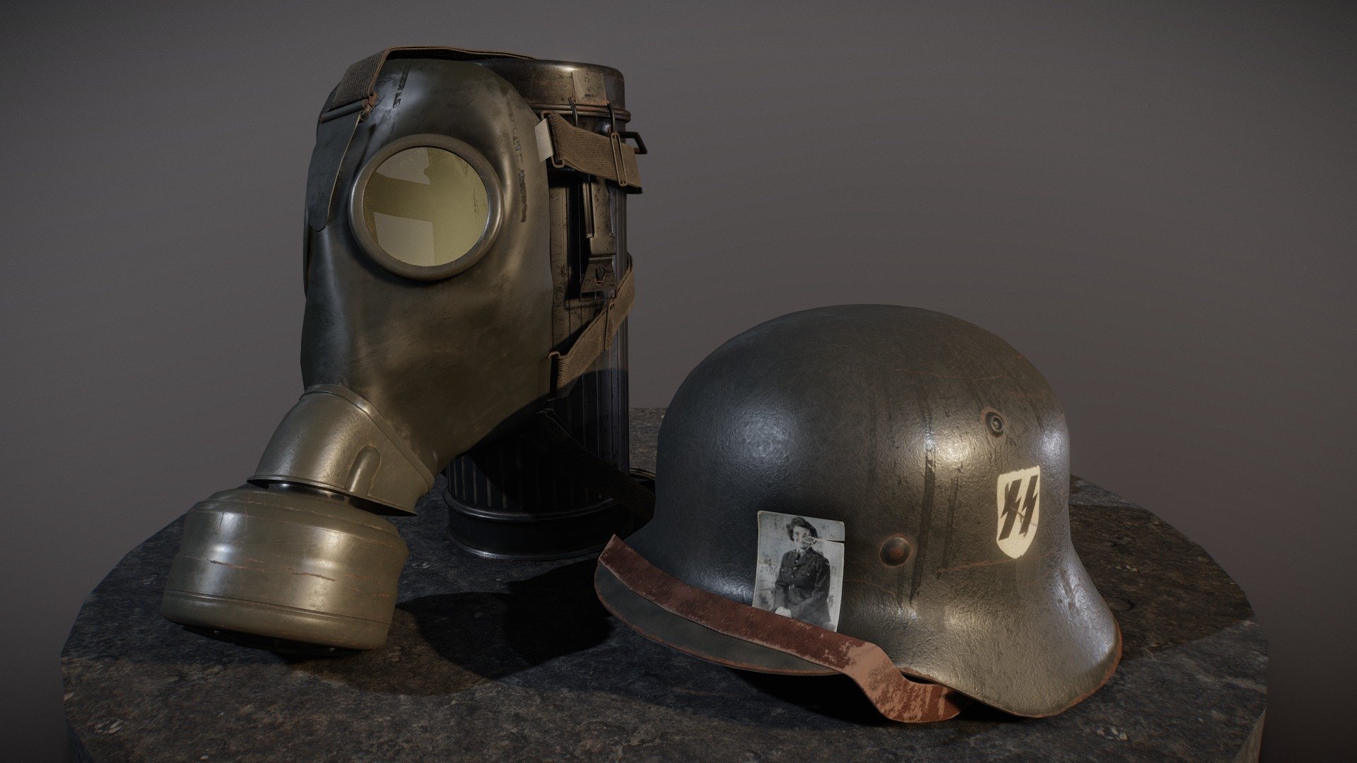 Modeling and baking done in 3Ds Max, texturing done in Photoshop using the PBR metalness workflow.

https://www.artstation.com/artwork/3bNRm