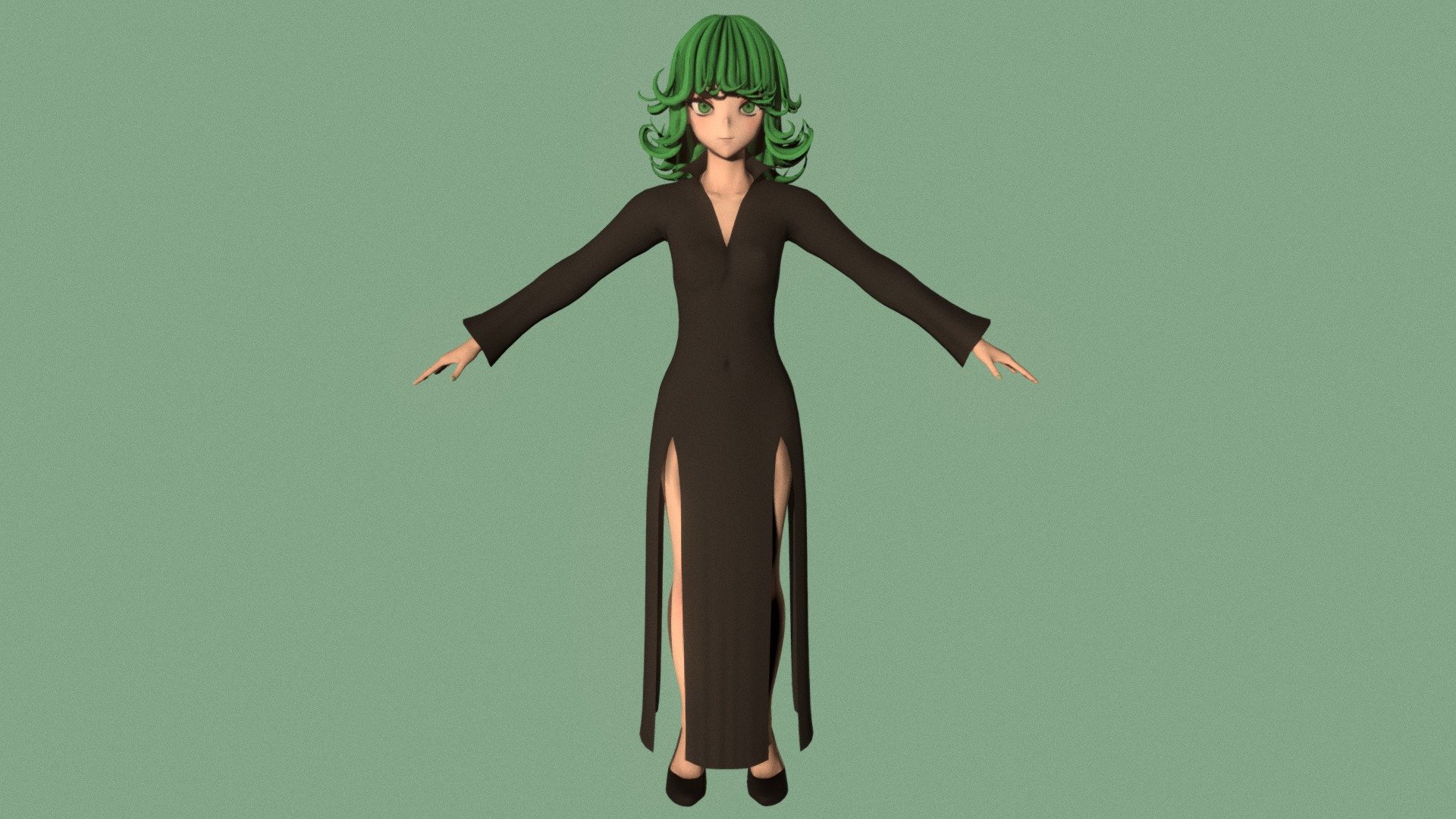 T-pose rigged model of anime girl Tatsumaki (One Punch Man).

Body and clothings are rigged and skinned by 3ds Max CAT system.

Eye direction and facial animation controlled by Morpher modifier / Shape Keys / Blendshape.

This product include .FBX (ver. 7200) and .MAX (ver. 2010) files.

3ds Max version is turbosmoothed to give a high quality render (as you can see here).

Original main body mesh have ~7.000 polys.

This 3D model may need some tweaking to adapt the rig system to games engine and other platforms.

I support convert model to various file formats (the rig data will be lost in this process): 3DS; AI; ASE; DAE; DWF; DWG; DXF; FLT; HTR; IGS; M3G; MQO; OBJ; SAT; STL; W3D; WRL; X.

You could purchase my model at: bit.ly/41y1JDe

And I can make commission models.