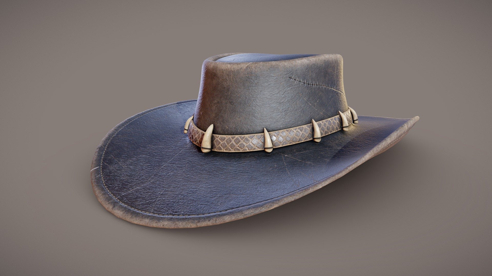 

Textures created in Substance Painter and exported in .PNG PBR rough/metallic formats.

Logically named objects, materials and textures.

Modelled in Blender.2.93

Modelled to real world scales.

Fully and efficiently UV unwrapped.

Designed for PC/Next Gen consoles.

Tested in Marmoset Viewer, Marmoset Toolbag, EEVEE and Cycles.


Formats included



.Blend (Native)

.FBX

.DAE

.OBJ


Objects included



Outback Hat


Textures included in .png format.
OutbackHat - 4K




Base Colour

Roughness

Normal (OpenGL)

Metallic

AO


Poly Counts



Face count: 5,756

Vert count: 5,822

Triangulated count: 11,512
