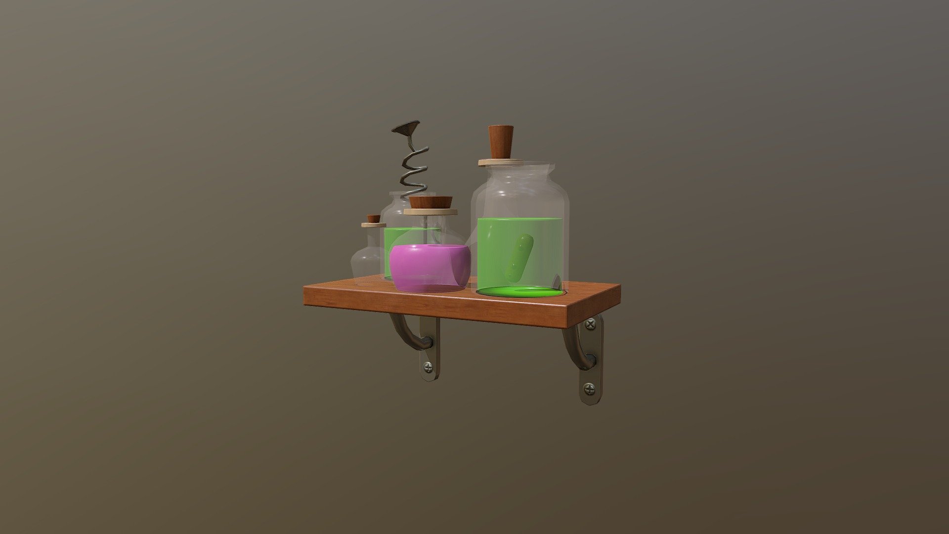 Wooden Shelve with lab potions.

Lowpoly ,and Baked mesh.