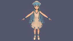 T pose rigged model of Ika Musume cute, chibi, creatures, tentacles, teenage, dress, t-pose, teen, kawaii, anime-girl, girl, female, fantasy, anime, rigged, ika-musume, shinryaku-ika-musume, squid-girl