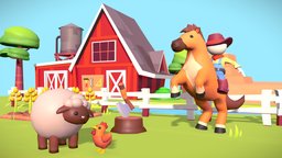 Western Farmer tree, ranch, plants, sheep, assets, animals, chicken, barn, western, farm, farmer, nature, wheat, unity3d, asset, blender, horse, axe