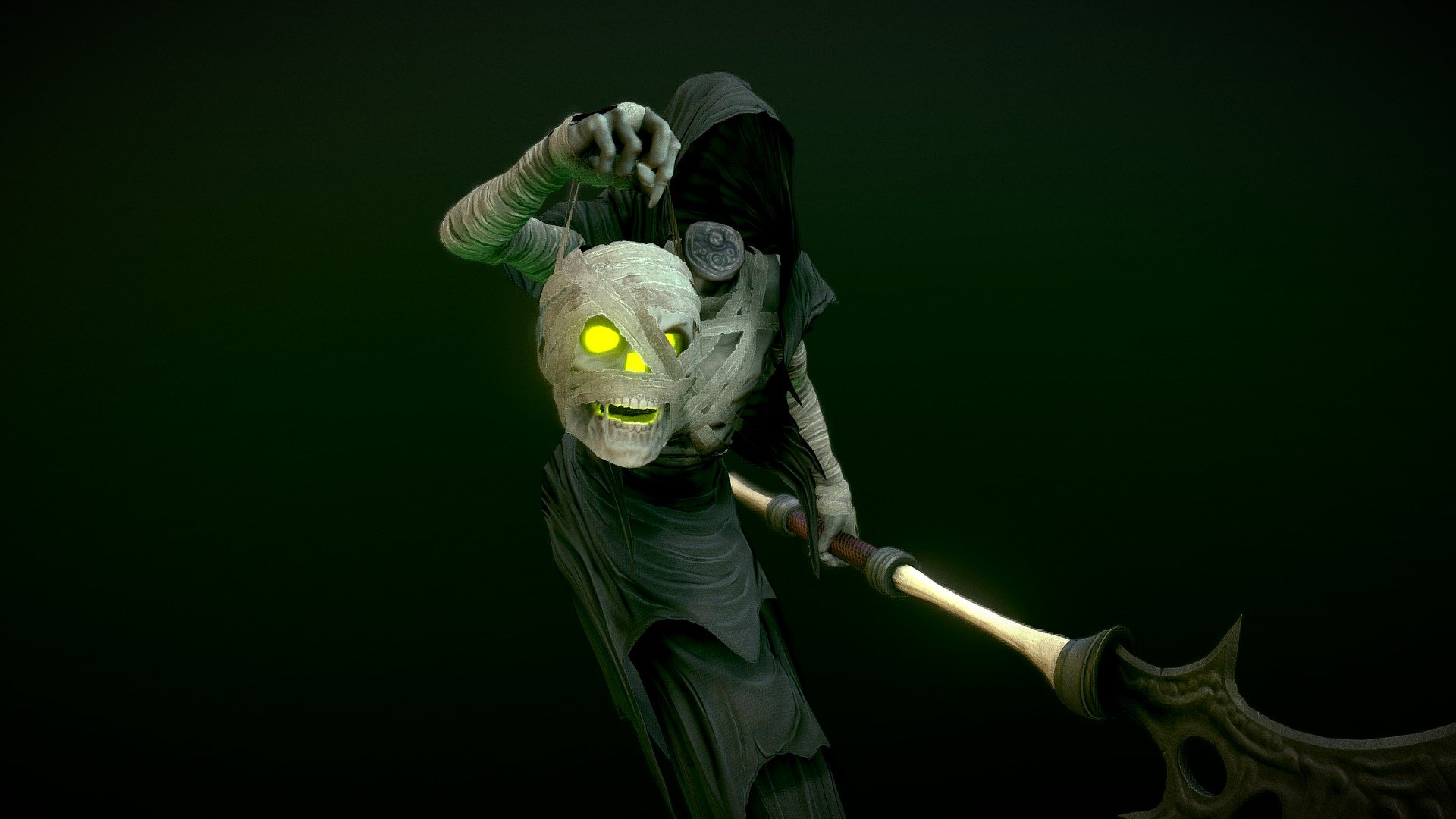 &ldquo;About Seratus, they say the Gods never gave him a chance. A traitor-born warrior shunned by all, he was overtaken by madness when his family was swallowed by the Plague. In his aimless tormented wandering, he fell prey to the ravages of leprosy.

&ldquo;They found him hunting the outskirts of the older gravesites, driven to the consumption of human flesh. For his despicable crimes, his mouth was filled with burning hot tinders and he was beheaded.

&ldquo;They say the shuddering, wretched ghost of Seratus still roams those mossy lowlands, where swamp has swallowed the oldest stones. In the endless torment of undeath, he hunts still,  using his enflamed head to navigate the gloomy murk&hellip; &ldquo;

Check out the project at https://sixtemples.com/