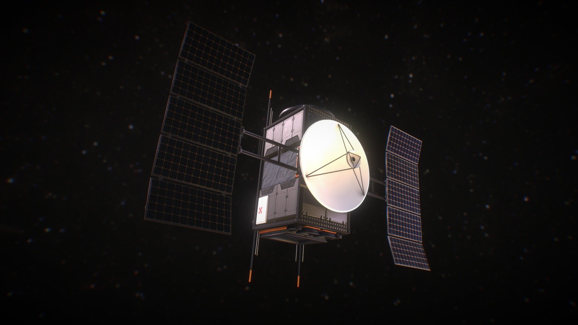 Science Probe Satellite

Assets:
science_probe_satellite
549.6cm Width(X), 212.4cm Length(Y), 377.2cm Height(Z)
216.4in Width(X), 83.6in Length(Y), 148.5in Height(Z)
Polycount: 12,607
Triangle count: 23,911
Vertex count: 12,825
Bones: 13
Included model formats: BLEND, ABC, DAE, FBX, GLTF, OBJ, STL, USD

Materials and Variations:
Includes 1 Materials/Texture set
science_probe_satellite_Mat

Average Texel Density:
10.24 px/cm @ 4096x4096 image resolution

Can be used as-is for low-poly. Origin is on ground plane. Units are in meters. 
NOT OPTIMIZED FOR 3D PRINTING. 
Created with Blender 3.5.1 and preview images rendered with Cycles. 
Textured With Substance 2021.1.1 Please Contact Me If You Have Any Questions Or Business Inquiries At bsw2142@gmail.com You Can Fill A Custom Work Request For A Quick Quote From Me At https://forms.gle/66YjCgoQgk8eUsaK6