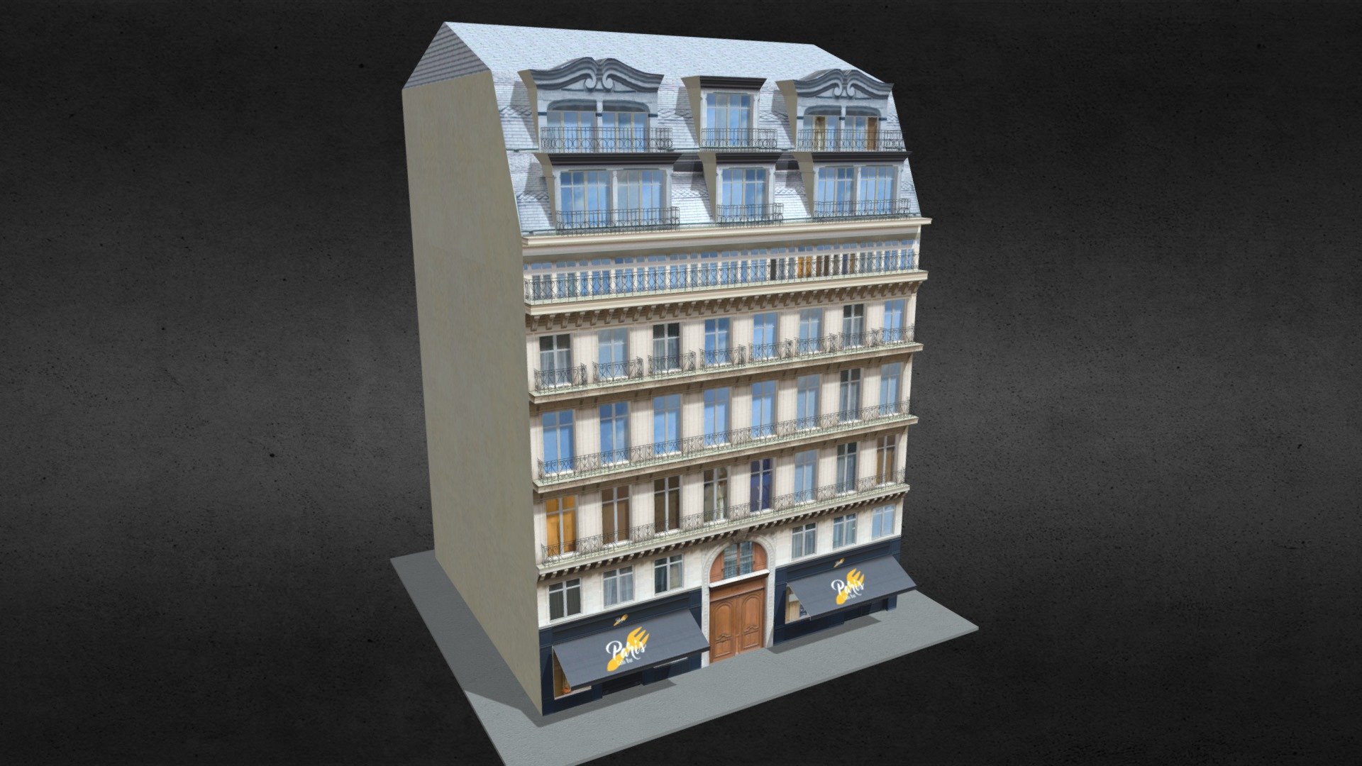 Typical Paris Building 04
Originally created with 3ds Max 2015 and rendered in V-Ray 3.0

Total Poly Counts:
Poly Count = 70123
Vertex Count = 75080