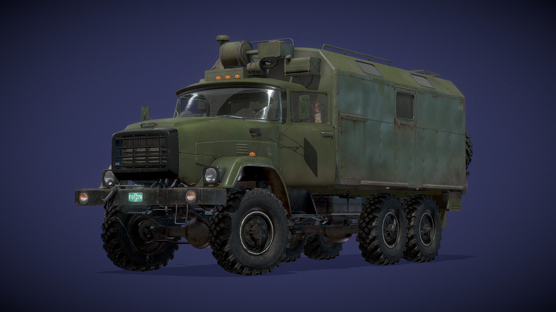 Russian inspired army truck, merging concepts of the famous ZIL-130 and the never-released ZIL-Э133ВЯТ. Made in Blender, sculpted in ZBrush, UVed in Rizom and textured in Substance Painter. Also, a huge shout out to PureRef that doesn’t get enough credit. Made the cab and interior using high-low baking workflow on top of weighted normals to allow for baking a sculpted HD mesh with dents and scuffs. The rest of the truck is using weighted normals only.

Very good quality interior, making it suitable for 1st person camera.

Game ready although the policount may not be the best for a background enviroment prop (unless you’re using Nanite).

The .blend file is included with the truck in its neutral possition, the tires undeformed and high resolution .tga textures. It is organized in collections containing the different truck parts to allow for easier creation and export of new interchangeable parts like Bumpers, Frame addons, tires, etc.

Ray traced full res renders: https://www.artstation.com/artwork/14kRNZ