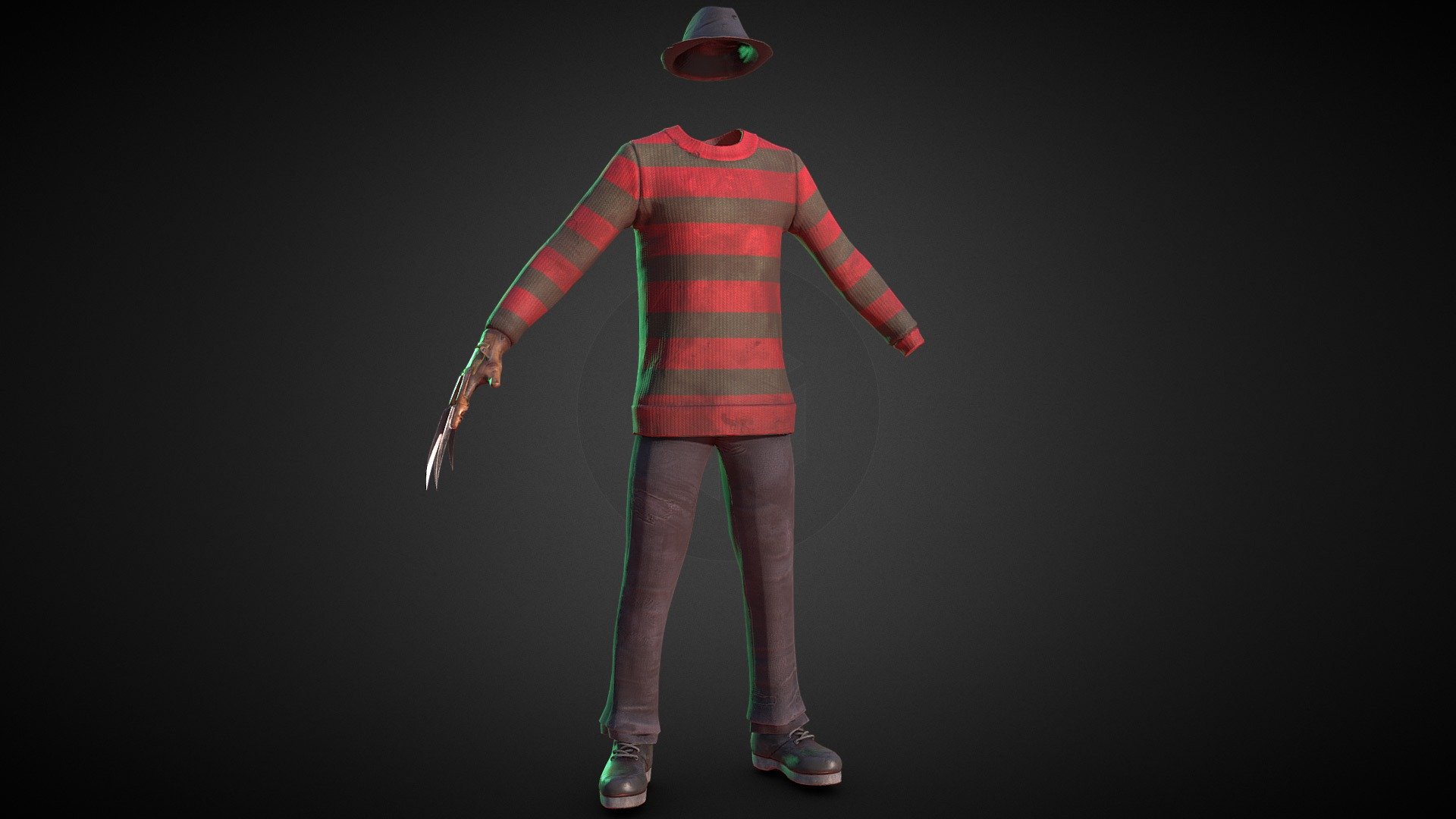 Note: If you purchased this set, you can have the individual claw set here:https://skfb.ly/o7wRD for free, just message me about it.

4K texture with 2 sets of UVs, the claw's UV are redistributed into one of the set. mb. files are included.

The Halloween theme continues!

The freddy costume is now done, I'll put a face on it on the next one.

I didn't include the hand and the face just so if people want to they can insert their own characters.
The shoe straps and most detail are intentionally put in- which you wouldn't do to a game characters; and can be easily modified.

Again, if you purchase this version and want the singular glove model feel free to message me.

2021/10/19