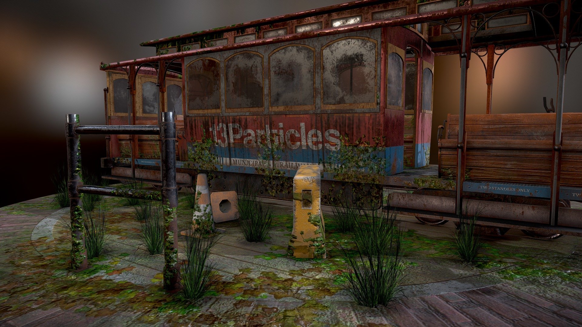 Tram game ready asset ( In House Project ).  Low poly 3D assets From Scratch with 4K PBR textures maps by 13Particles.