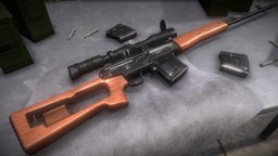 Dragunov SVD Final scene, rifle, basement, mudbox, ammo, dragunov, quixelsuite2, maya, game, photoshop, gameasset