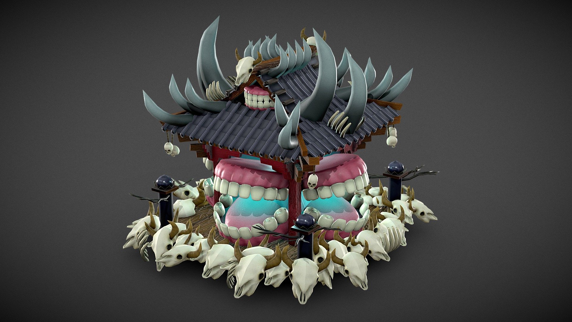 Ryomen Sukuna's Domain Expansion from Jujutsu Kaisen. 

Modelled to be as accurate as possible to the Manga.
Coloured based on fans colouring manga panels.
Completely modelled from scratch and hand drawn textures.

Please credit me if you use this model.
I'm still learning 3D modelling and texturing so please provide feedback.

Link to version without glowing: https://sketchfab.com/3d-models/malevolent-shrine-no-glow-jujutsu-kaisen-0b69a10c49b6484aa628d7d64e85bebf

Ryoiki Tenkai: Fukuma Mizushi