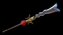 Serpent Spear arts, ancient, spear, snake, melee, chinese, serpent, martial, polearm, pole, pike, bladed, weapon, 3d, pbr, military, decoration, blade, gold, steel, zhang-fei, zhangba