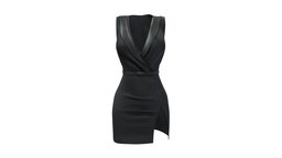 Female Front Slit Mini Tuxedo Dress mini, front, , fashion, girls, jacket, clothes, business, dress, costume, belt, womens, outfit, wear, secretary, formal, tuxedo, slit, pbr, low, poly, female, sleevless