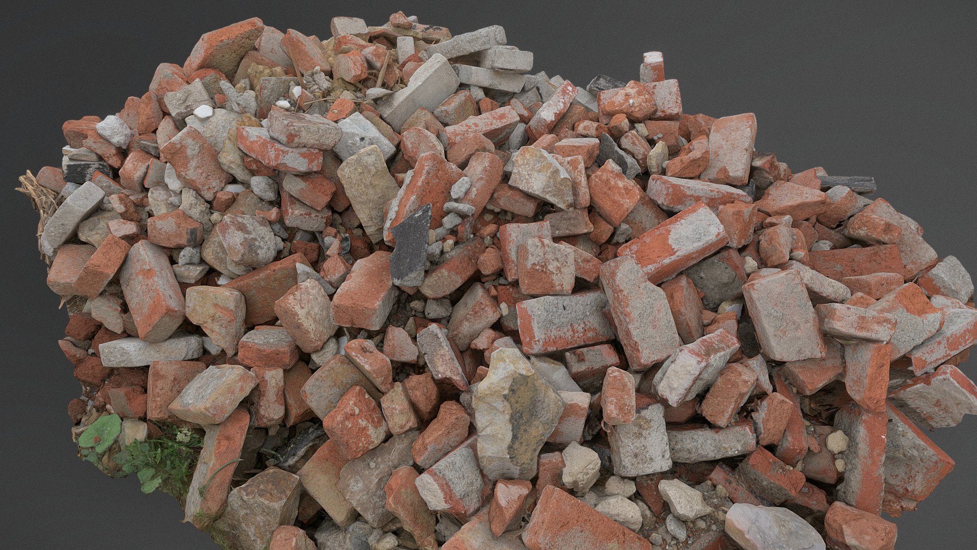 Small Pile of old construction material building debris red bricks heap mound stack

photogrammetry scan (120x24mp), 2x8k textures