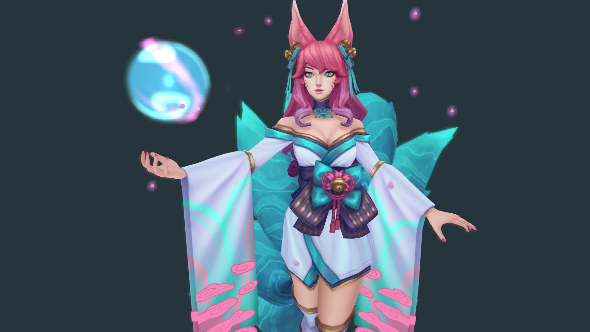 had the opportunity to work on one of my new favorite thematics, Spirit Blossom!
I was able to work on Ahri, all her forms, and her Chromas.
this was a massive team effort! 
ArtStation Link for shots

Orb made for post, main's vfx sleeves edited for post, pedestal made for post

Models/Textures/assisted with idle vfx: me
Concept: Oscar Vega https://www.artstation.com/raspbeary
Chroma Concepts: Oscar Vega and HK studio assisted
Tech Art: Omar Garcia https://www.artstation.com/riotcaptainog
VFX: Kelvin Huynh https://www.artstation.com/faybao
Animation:
Lana Bachynski https://www.artstation.com/latienie
Tyler Antony
Daniel Zettl 
Stephane Videlo https://www.artstation.com/svidelo
Audio: JP Aller
QA: Ian McNicol
Producer: Ambrielle Army
Splash: Jeremy Anninos https://www.artstation.com/anninosart
Narrative: Daniel Couts
Art Director: Jon Buran https://www.artstation.com/jonburan