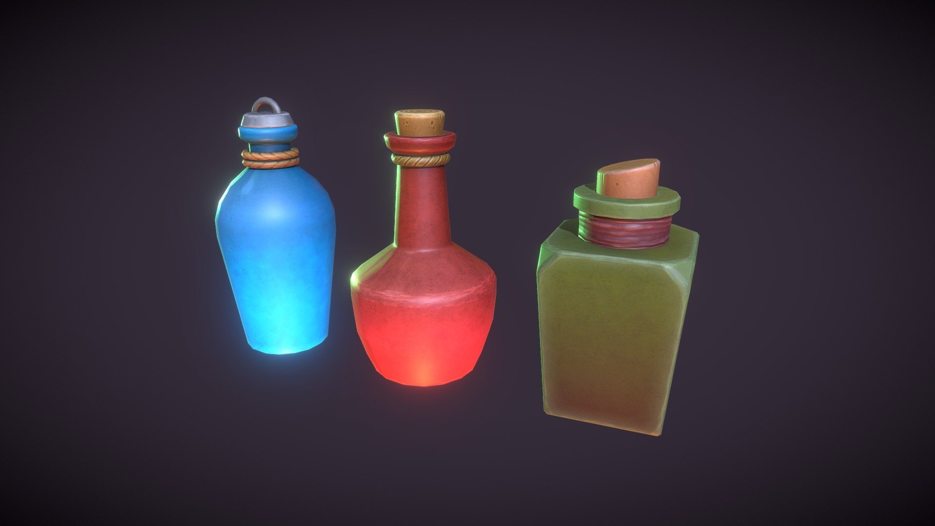 Set of three 3d potions (mana, health and poison) with opening animations and particle system (Unity 3D)

• 2k textures (Albedo, Normals and AO).

• Rigg joints for bottle and cork.

• Optimized models

• Animator controller for every one. (Unity 3D)

If you liked the model, do not forget to like it and follow me!