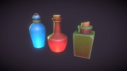 Asset Kit - Potions (Animation & Unity files) indie, prop, medieval, item, development, gamedev, mana, health, potion, items, poison, potions, unity, asset, 3d, lowpoly, gameasset, animated, fantasy, rigged