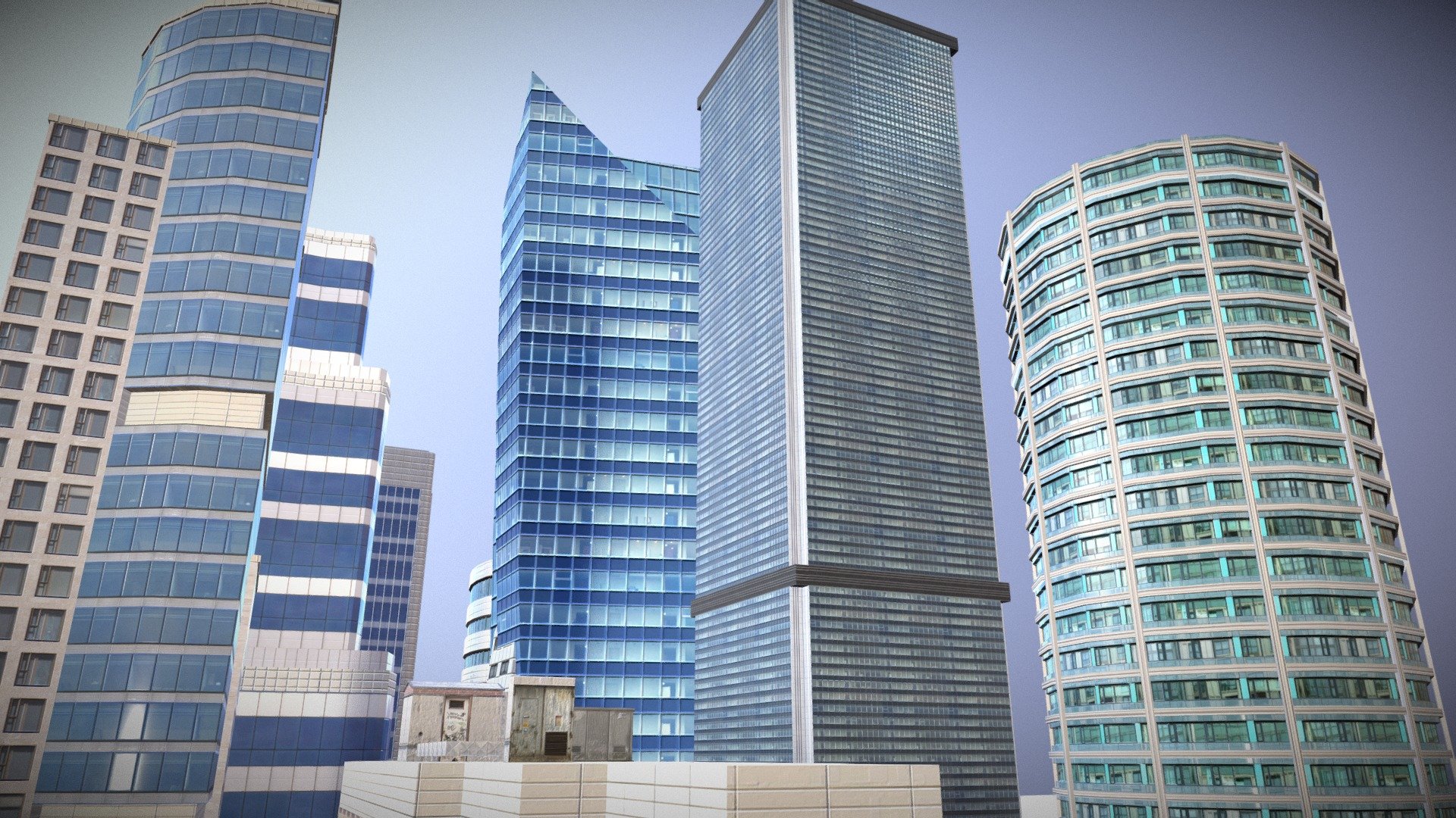 Low poly 3d models of 10 Skyscrapers buildings.
Seemless textures for all