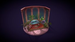 Winter Garden (Retry School) scene, plants, flower, garden, study, books, nature, vertex-color, spathiphyllum, monstera, blender, lowpoly, blender3d, gameasset, retryschool