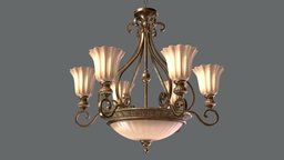 Classic Chandelier 01 - Game Ready lamp, classic, chandelier, brass, old, light