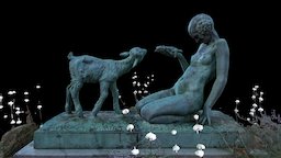 Girl with Little Goat goat, bronze, little, rhino, park, artdeco, statue, nature, belgium, antwerp, stadspark, interbellum, realitycapture, girl, photogrammetry, art, zbrush, sculpture
