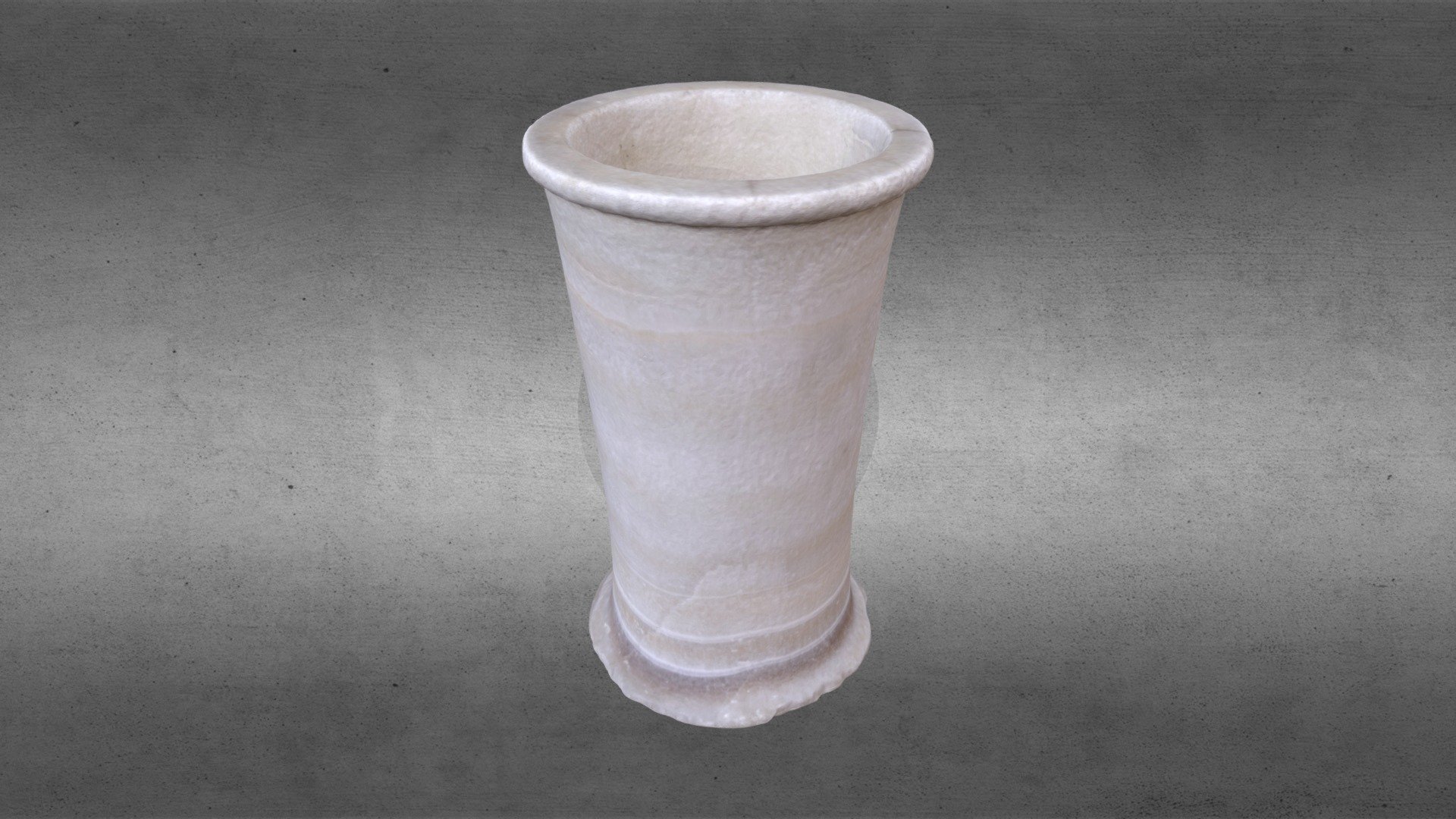 Culture: Egyptian Material: Travertine Dims: H 26 x W 16.5 x D 16.5cm Accession No: DG 100 Current Location: The Hunt Museum Limerick This travertine (Egyptian alabaster) jar is carved using the veins in the stone to create bands around the body of the vessel. It has a flared rim, stepped base and may have been lidded. Travertine is found in small deposits across the Nile valley and in the Early Period was used in pavements and wall linings of temple passages. Travertine was also used in a wide range of canopic jars, statues, bowls and dishes. More.