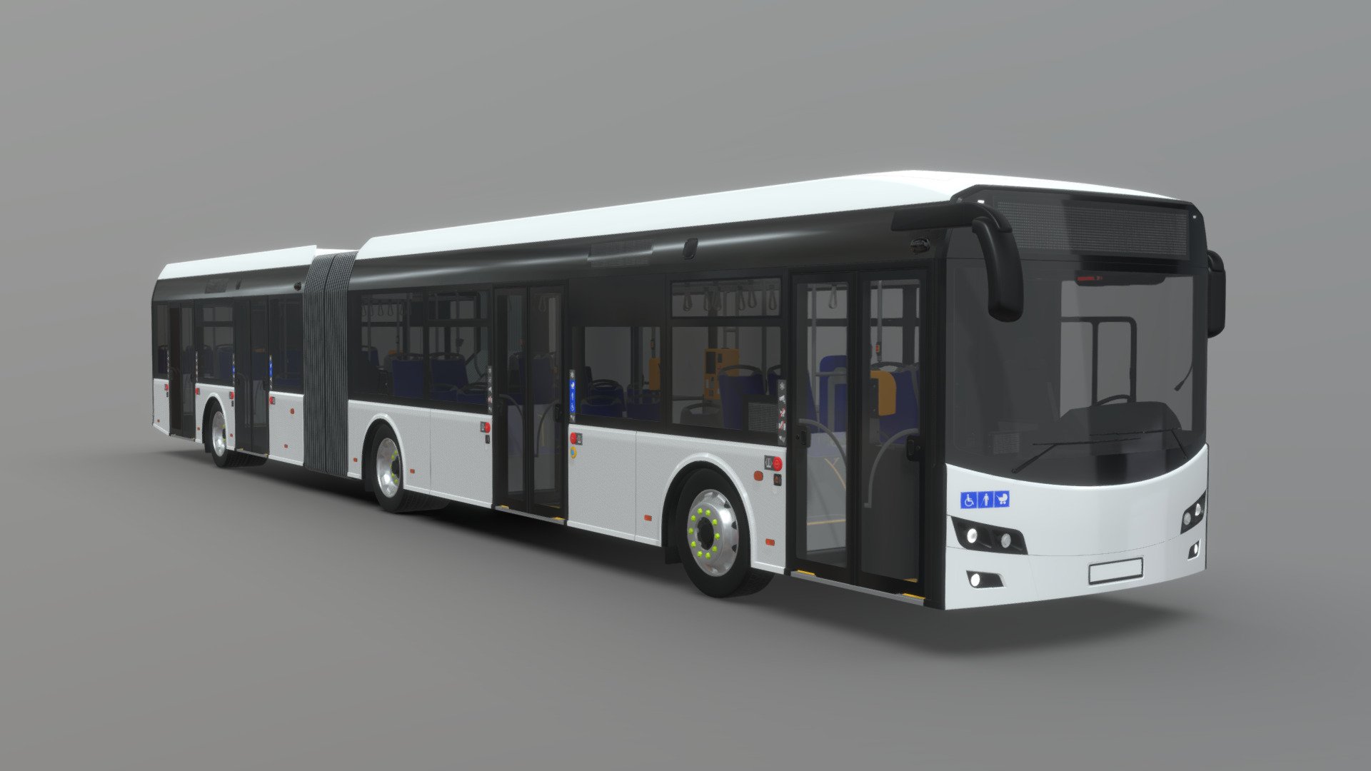 Modern fully low-floor articulated city bus. Original design. Full interior. Total length: 18100mm