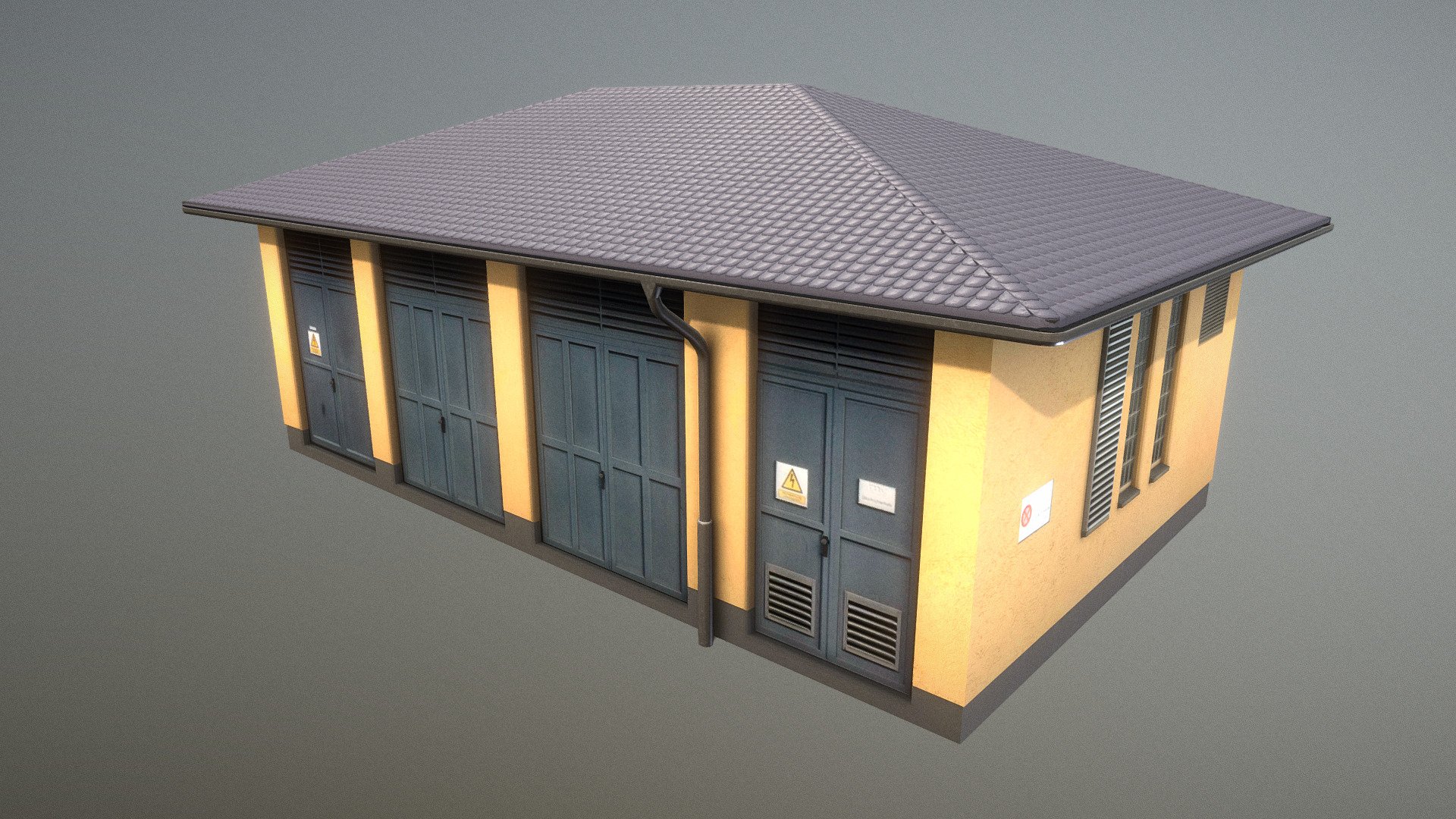 Here is the remastered version of the substation with new pbr-textureset and setup for a use in Blender-3.2







Demo Video Blender-3.2




Object Name - Substation 



Object Dimensions -  9.118m x 14.315m x 5.908m 






Vertices = 880 

Edges = 2452

Polygons = 1586 






Object rotation and location is 0, scale is 1.000 x 1.000 x 1.000

Object center point is where it should be, so you can place the object easily on your ground

Texture map types: Base Color, Normal, Metalness, Roughness



3D model formats: 




Native format (*.blend) 

Autodesk FBX (.fbx)

OBJ (.obj, .mtl)

glTF (.gltf, .glb)

X3D (.x3d)

Collada (.dae)

Stereolithography (.stl)

Polygon File Format (.ply)

Alembic (.abc)

DXF (.dxf)

USDC



Last update:
14:16:52  14.10.22


