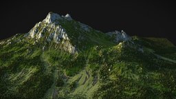 Green mountain - (World Machine) (4) tree, grass, cliff, worldmachine, summer, background