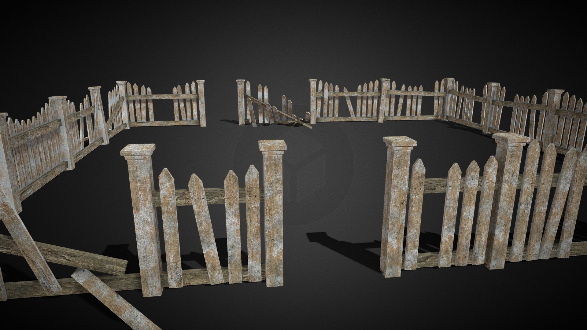 Game optimized fence to surround a post apocalyptic home, a haunted mansion or an unsettling graveyard. The fence consists of 9 components that can be assembled in any way. Optimized for UE5 and Unity.

Includes 2k base color, roughness, metallic, ambient occlusion and normal maps.