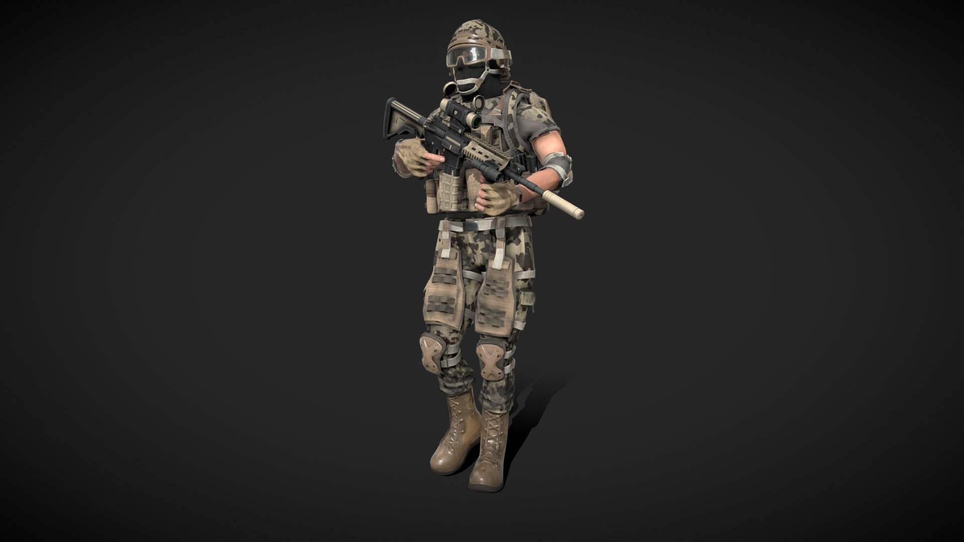 Weapon and Armor - Blender with Addons, Substance Painter, Photoshop.

Human body - Character Creator 4

Soldier used in UE5 animation - https://www.artstation.com/artwork/zPkJG4